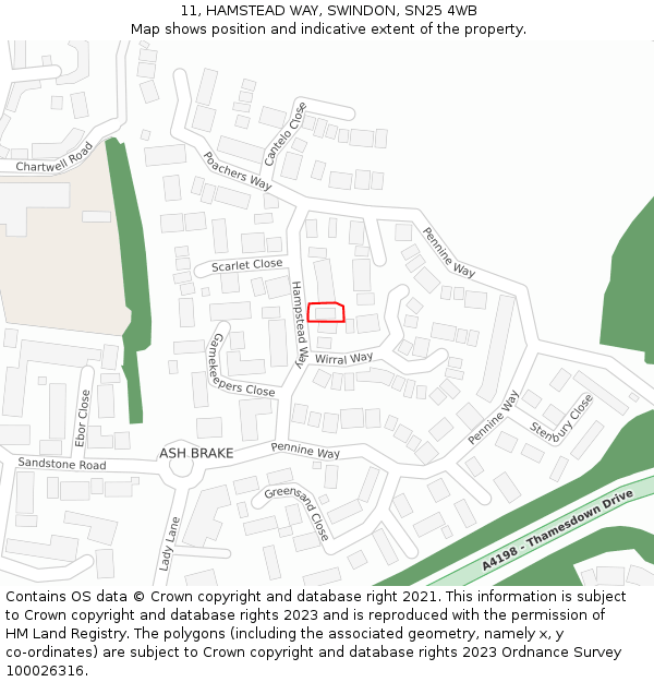 11, HAMSTEAD WAY, SWINDON, SN25 4WB: Location map and indicative extent of plot