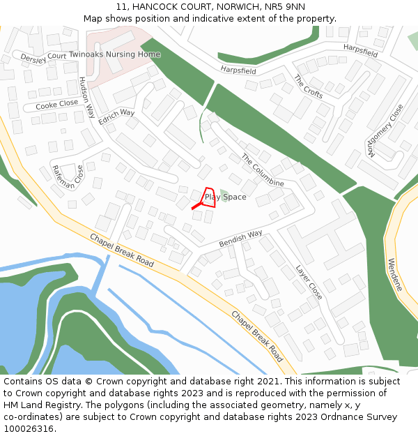 11, HANCOCK COURT, NORWICH, NR5 9NN: Location map and indicative extent of plot