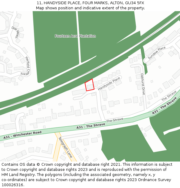 11, HANDYSIDE PLACE, FOUR MARKS, ALTON, GU34 5FX: Location map and indicative extent of plot