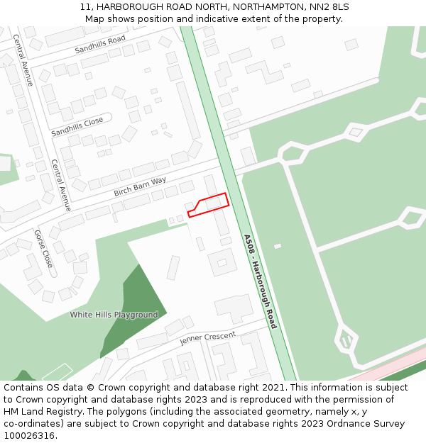 11, HARBOROUGH ROAD NORTH, NORTHAMPTON, NN2 8LS: Location map and indicative extent of plot