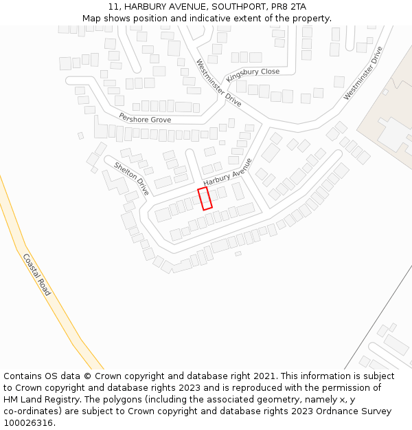 11, HARBURY AVENUE, SOUTHPORT, PR8 2TA: Location map and indicative extent of plot