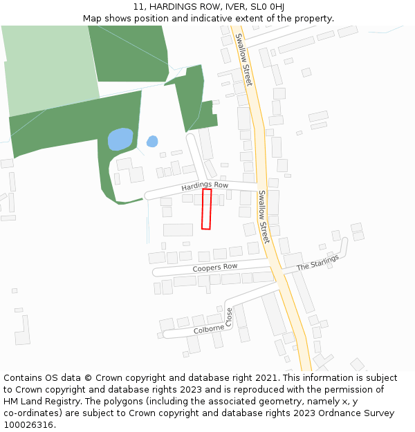 11, HARDINGS ROW, IVER, SL0 0HJ: Location map and indicative extent of plot