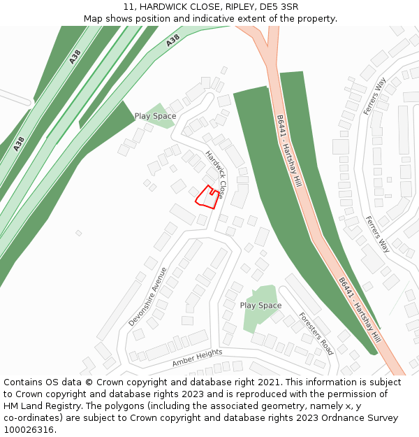 11, HARDWICK CLOSE, RIPLEY, DE5 3SR: Location map and indicative extent of plot