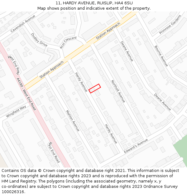 11, HARDY AVENUE, RUISLIP, HA4 6SU: Location map and indicative extent of plot