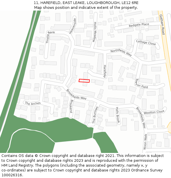 11, HAREFIELD, EAST LEAKE, LOUGHBOROUGH, LE12 6RE: Location map and indicative extent of plot