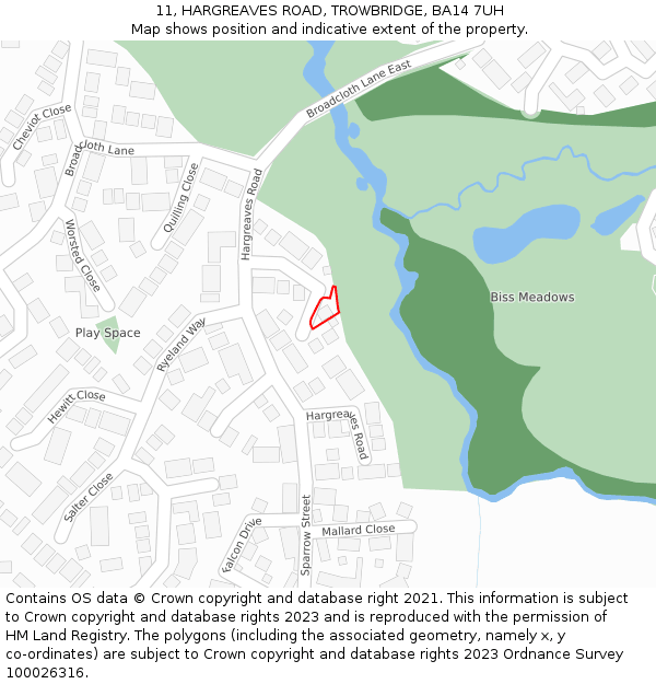 11, HARGREAVES ROAD, TROWBRIDGE, BA14 7UH: Location map and indicative extent of plot