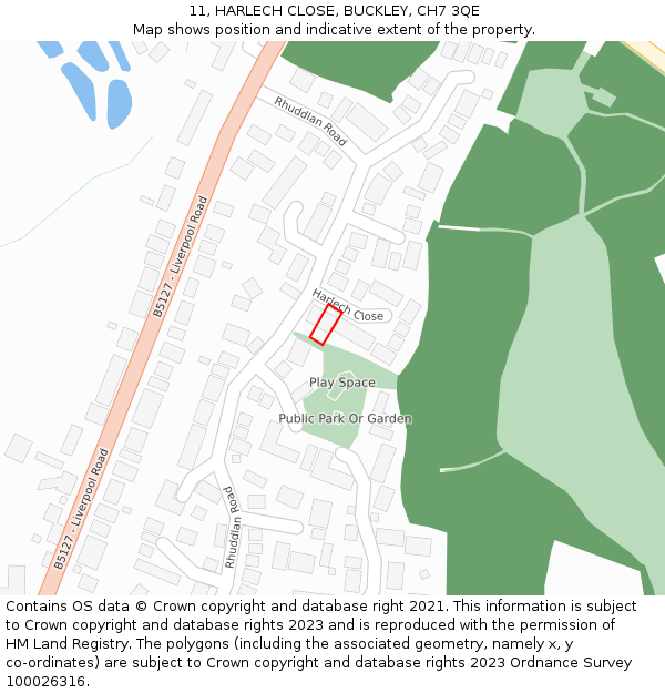 11, HARLECH CLOSE, BUCKLEY, CH7 3QE: Location map and indicative extent of plot