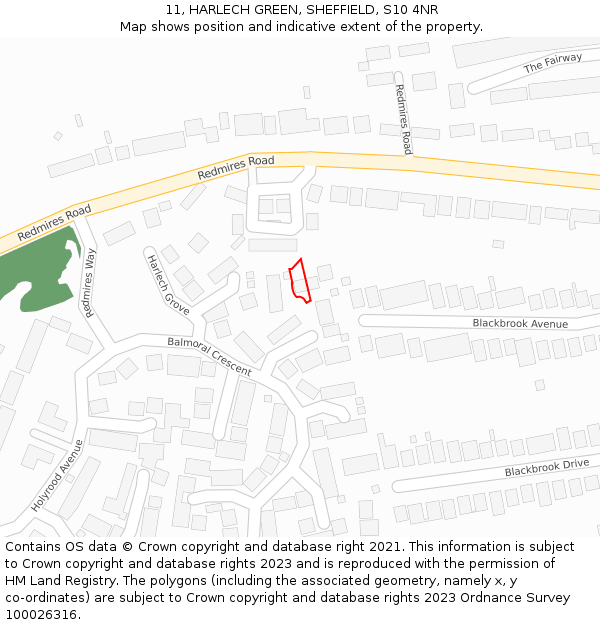 11, HARLECH GREEN, SHEFFIELD, S10 4NR: Location map and indicative extent of plot