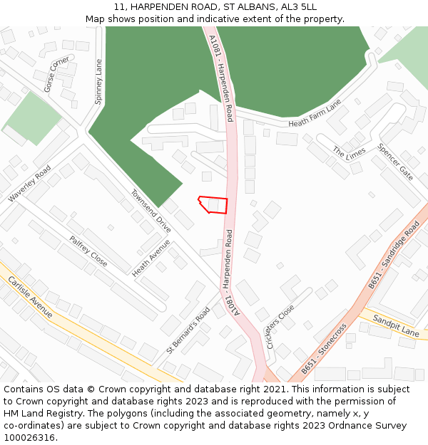 11, HARPENDEN ROAD, ST ALBANS, AL3 5LL: Location map and indicative extent of plot