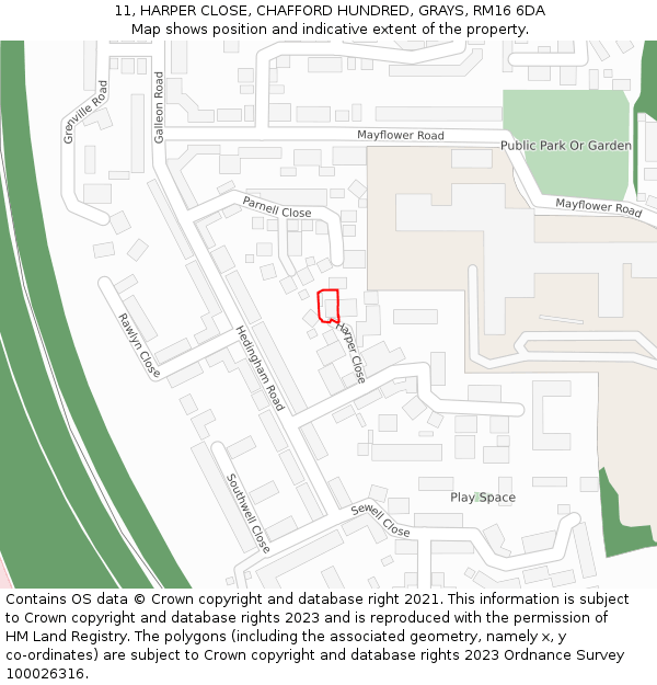 11, HARPER CLOSE, CHAFFORD HUNDRED, GRAYS, RM16 6DA: Location map and indicative extent of plot