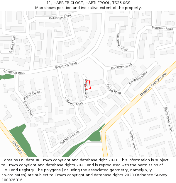 11, HARRIER CLOSE, HARTLEPOOL, TS26 0SS: Location map and indicative extent of plot