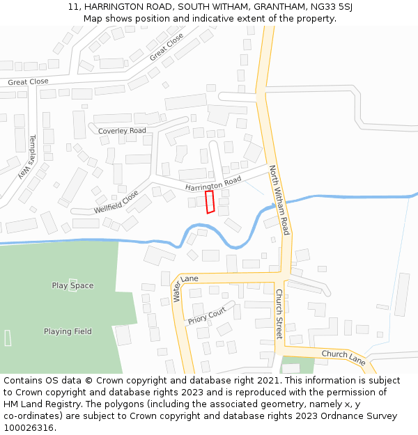 11, HARRINGTON ROAD, SOUTH WITHAM, GRANTHAM, NG33 5SJ: Location map and indicative extent of plot