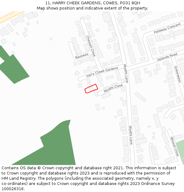 11, HARRY CHEEK GARDENS, COWES, PO31 8QH: Location map and indicative extent of plot