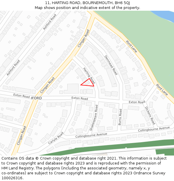 11, HARTING ROAD, BOURNEMOUTH, BH6 5QJ: Location map and indicative extent of plot