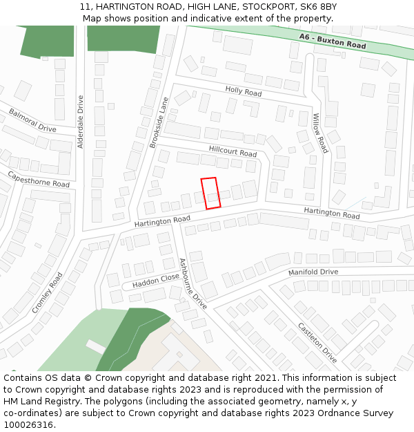 11, HARTINGTON ROAD, HIGH LANE, STOCKPORT, SK6 8BY: Location map and indicative extent of plot