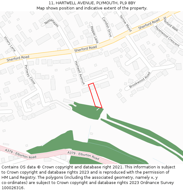 11, HARTWELL AVENUE, PLYMOUTH, PL9 8BY: Location map and indicative extent of plot