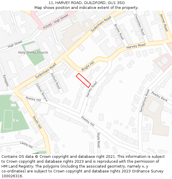 11, HARVEY ROAD, GUILDFORD, GU1 3SG: Location map and indicative extent of plot