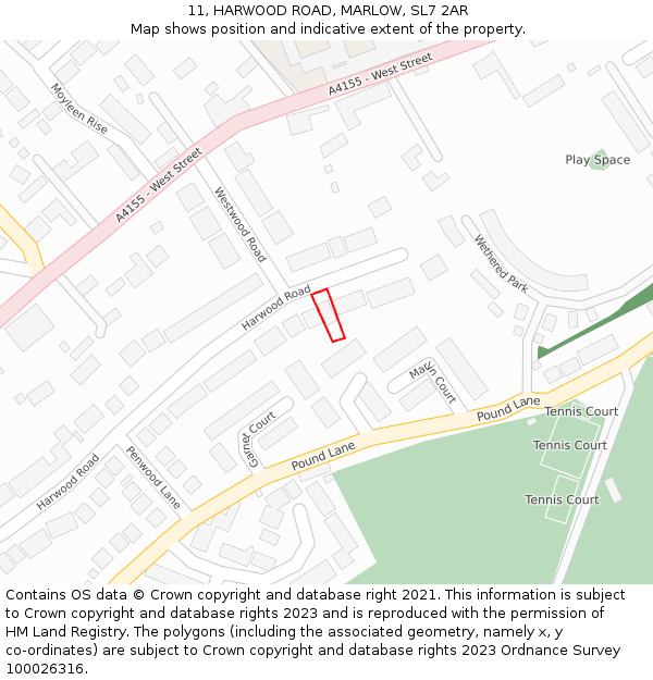 11, HARWOOD ROAD, MARLOW, SL7 2AR: Location map and indicative extent of plot