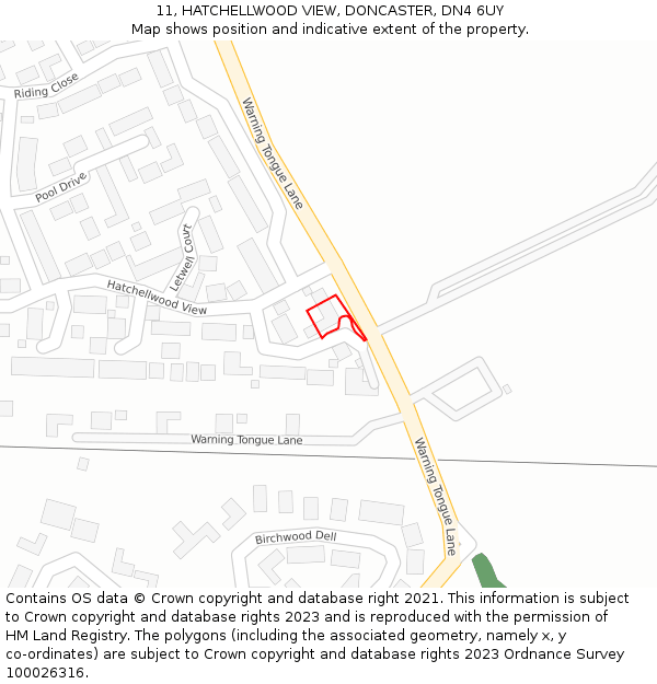 11, HATCHELLWOOD VIEW, DONCASTER, DN4 6UY: Location map and indicative extent of plot