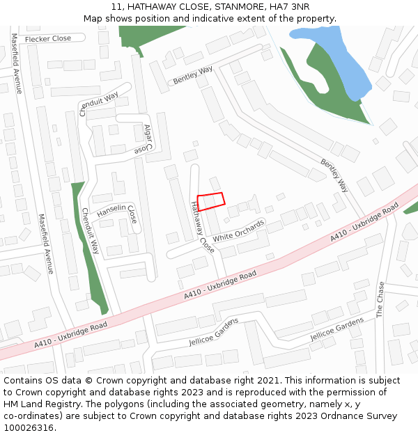 11, HATHAWAY CLOSE, STANMORE, HA7 3NR: Location map and indicative extent of plot