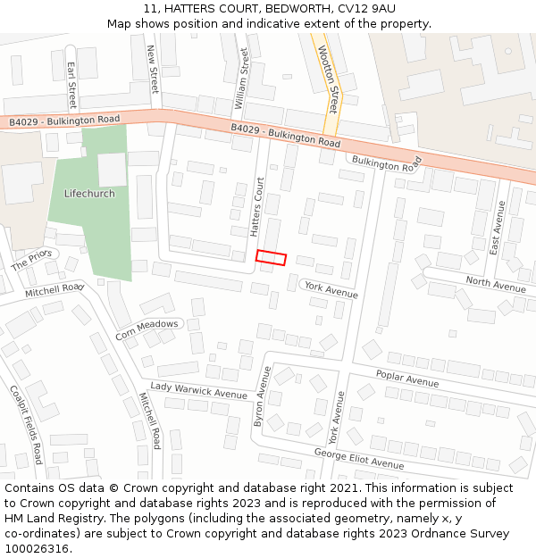 11, HATTERS COURT, BEDWORTH, CV12 9AU: Location map and indicative extent of plot