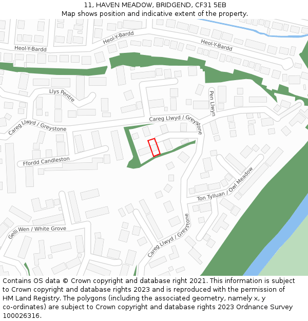 11, HAVEN MEADOW, BRIDGEND, CF31 5EB: Location map and indicative extent of plot