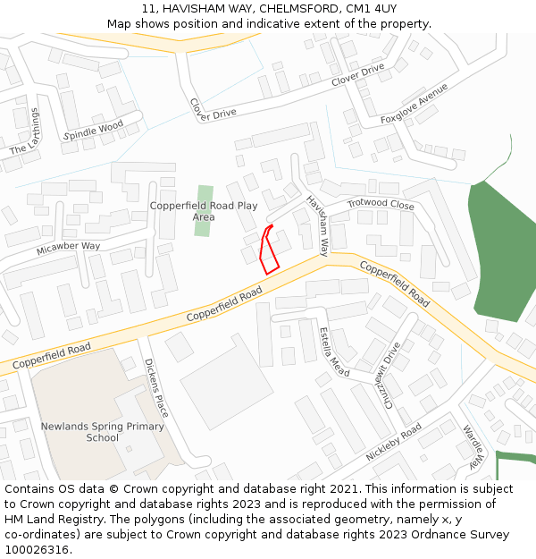 11, HAVISHAM WAY, CHELMSFORD, CM1 4UY: Location map and indicative extent of plot