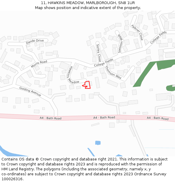 11, HAWKINS MEADOW, MARLBOROUGH, SN8 1UR: Location map and indicative extent of plot