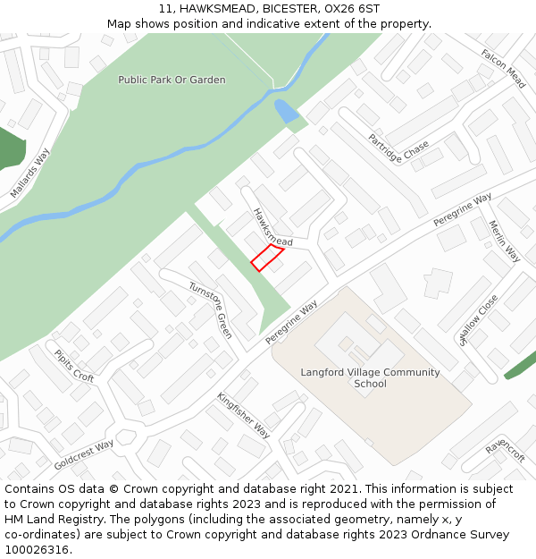 11, HAWKSMEAD, BICESTER, OX26 6ST: Location map and indicative extent of plot