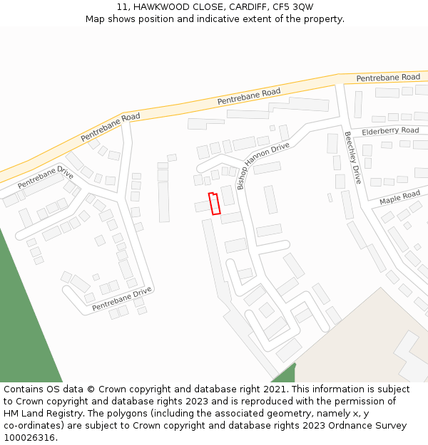 11, HAWKWOOD CLOSE, CARDIFF, CF5 3QW: Location map and indicative extent of plot