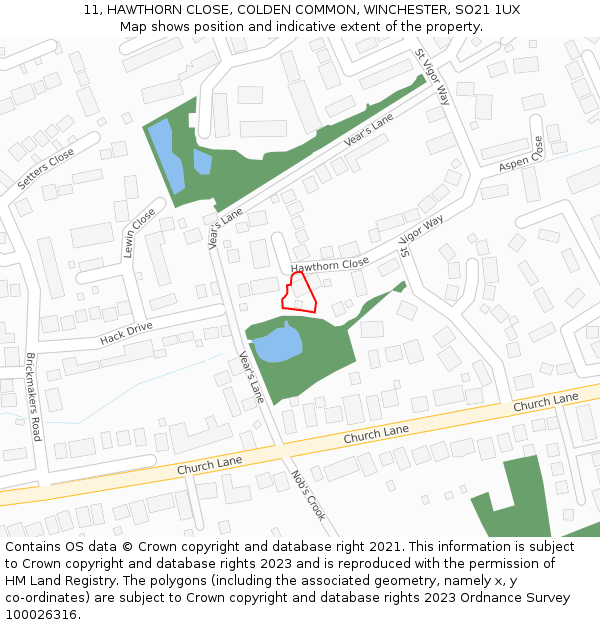 11, HAWTHORN CLOSE, COLDEN COMMON, WINCHESTER, SO21 1UX: Location map and indicative extent of plot