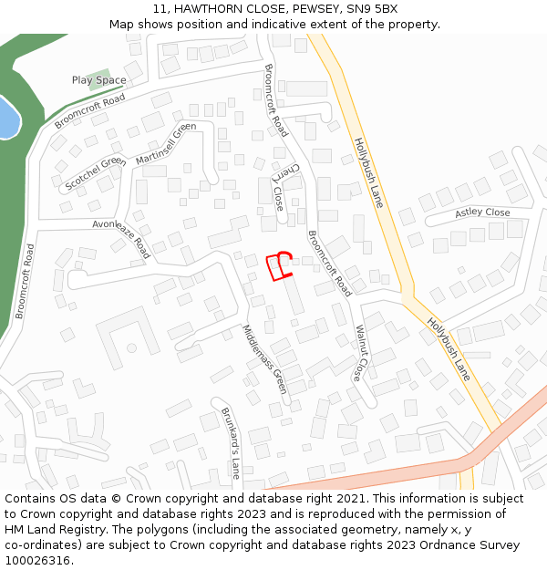 11, HAWTHORN CLOSE, PEWSEY, SN9 5BX: Location map and indicative extent of plot