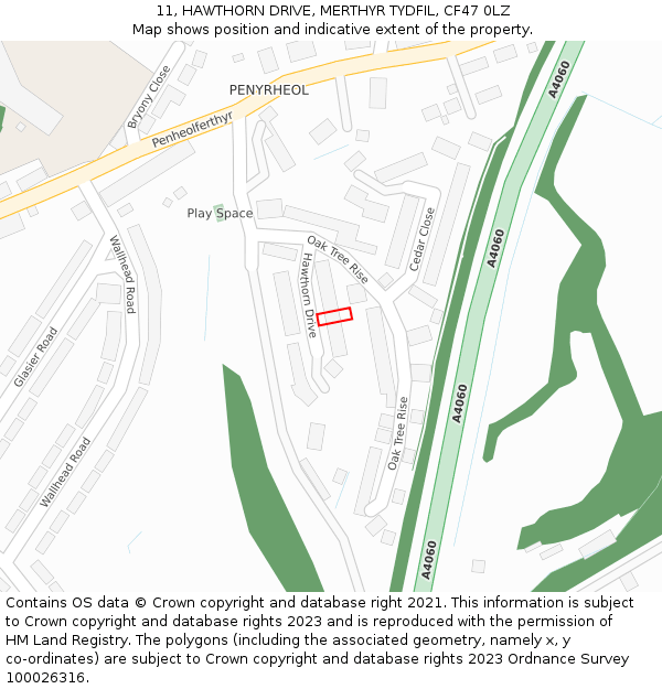 11, HAWTHORN DRIVE, MERTHYR TYDFIL, CF47 0LZ: Location map and indicative extent of plot