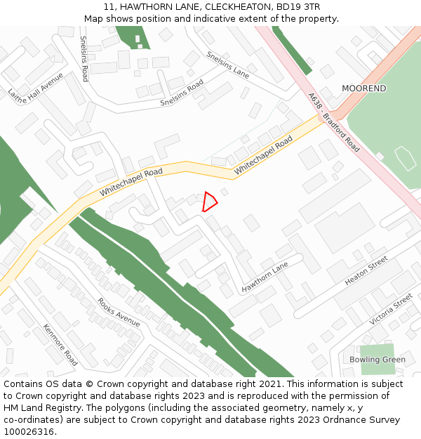 11, HAWTHORN LANE, CLECKHEATON, BD19 3TR: Location map and indicative extent of plot