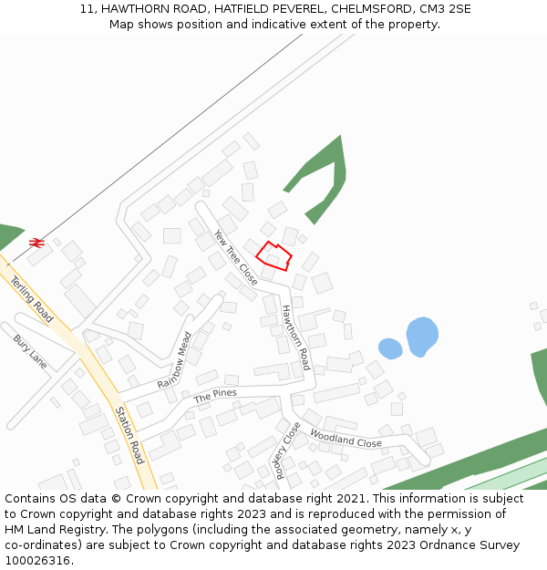 11, HAWTHORN ROAD, HATFIELD PEVEREL, CHELMSFORD, CM3 2SE: Location map and indicative extent of plot