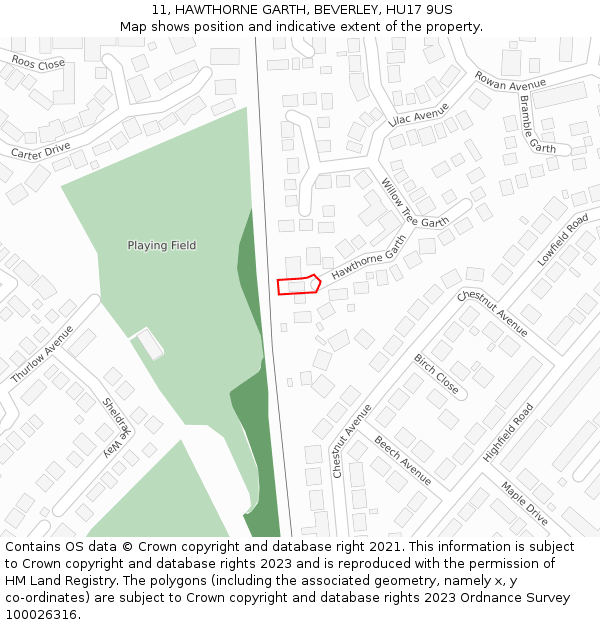 11, HAWTHORNE GARTH, BEVERLEY, HU17 9US: Location map and indicative extent of plot