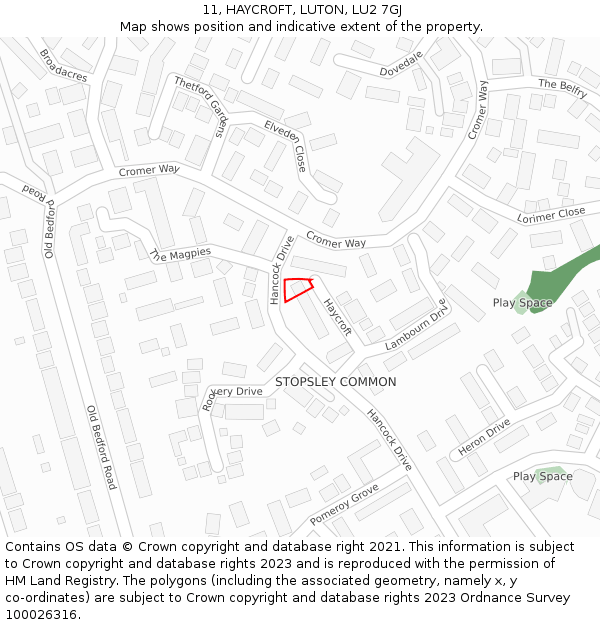 11, HAYCROFT, LUTON, LU2 7GJ: Location map and indicative extent of plot