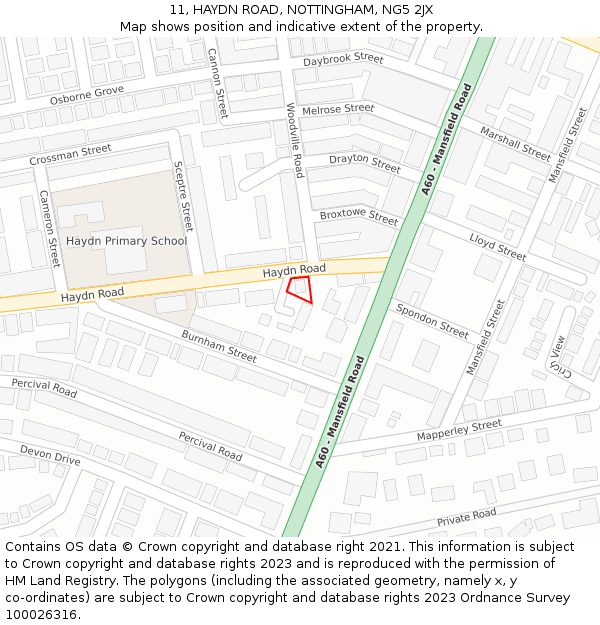 11, HAYDN ROAD, NOTTINGHAM, NG5 2JX: Location map and indicative extent of plot