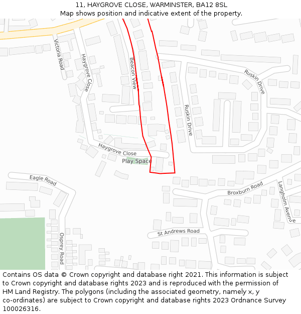 11, HAYGROVE CLOSE, WARMINSTER, BA12 8SL: Location map and indicative extent of plot