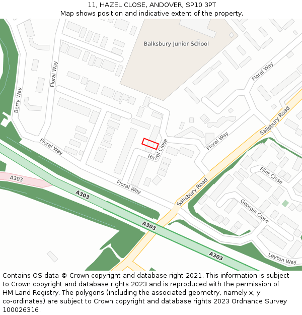 11, HAZEL CLOSE, ANDOVER, SP10 3PT: Location map and indicative extent of plot