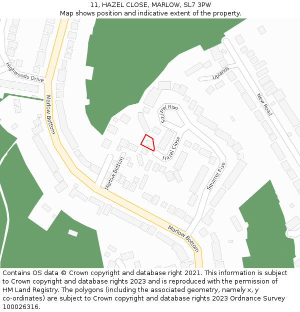 11, HAZEL CLOSE, MARLOW, SL7 3PW: Location map and indicative extent of plot