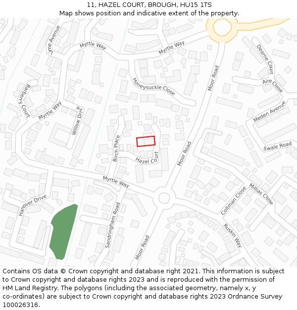 11, HAZEL COURT, BROUGH, HU15 1TS: Location map and indicative extent of plot