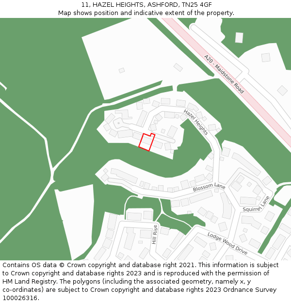 11, HAZEL HEIGHTS, ASHFORD, TN25 4GF: Location map and indicative extent of plot