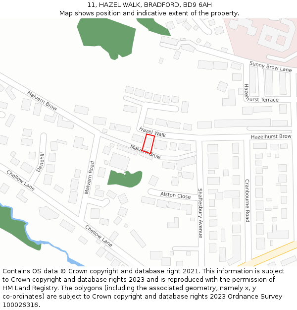 11, HAZEL WALK, BRADFORD, BD9 6AH: Location map and indicative extent of plot