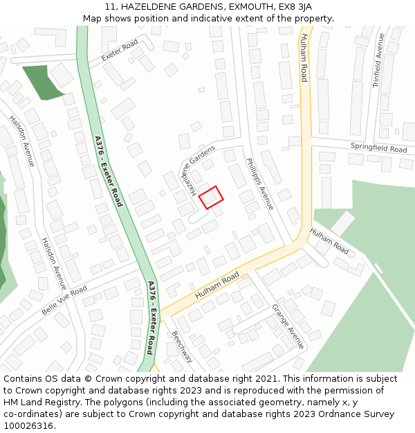 11, HAZELDENE GARDENS, EXMOUTH, EX8 3JA: Location map and indicative extent of plot