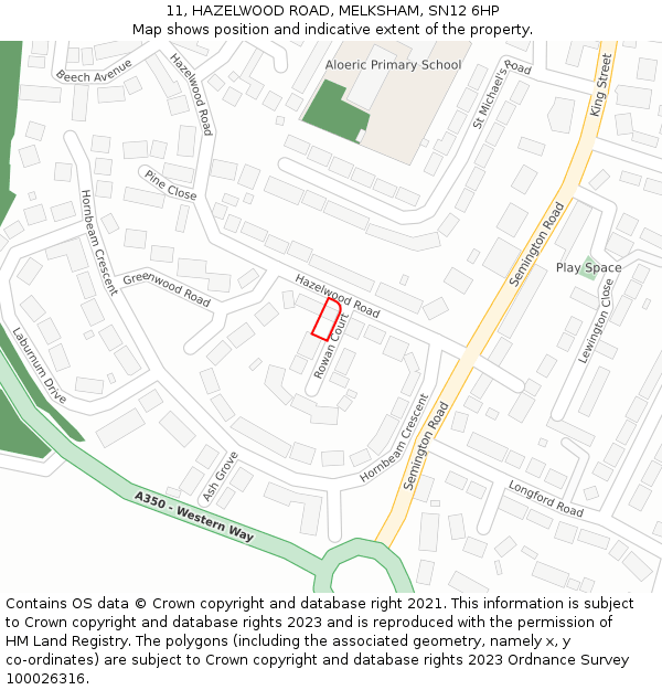 11, HAZELWOOD ROAD, MELKSHAM, SN12 6HP: Location map and indicative extent of plot