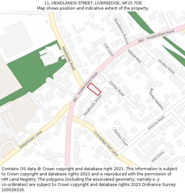 11, HEADLANDS STREET, LIVERSEDGE, WF15 7DE: Location map and indicative extent of plot