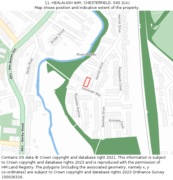 11, HEALAUGH WAY, CHESTERFIELD, S40 2UU: Location map and indicative extent of plot