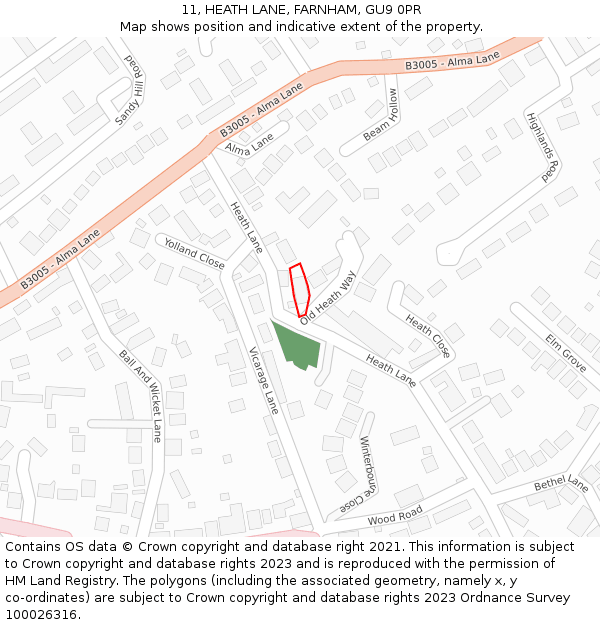 11, HEATH LANE, FARNHAM, GU9 0PR: Location map and indicative extent of plot