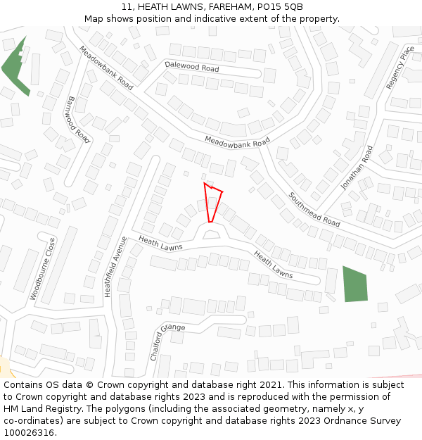 11, HEATH LAWNS, FAREHAM, PO15 5QB: Location map and indicative extent of plot